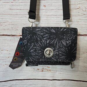 #251 Baggallini Madrid Flap Crossbody Bag – RFID – Black Floral – NWT